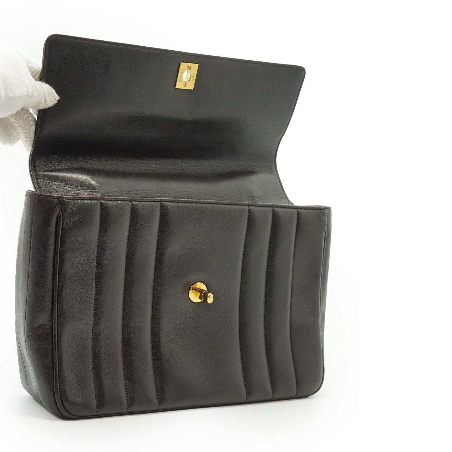 Vertical Quilted Lambskin Mademoiselle Top Handle Bag