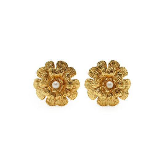 Camellia Pearl Clip-on Earrings GP