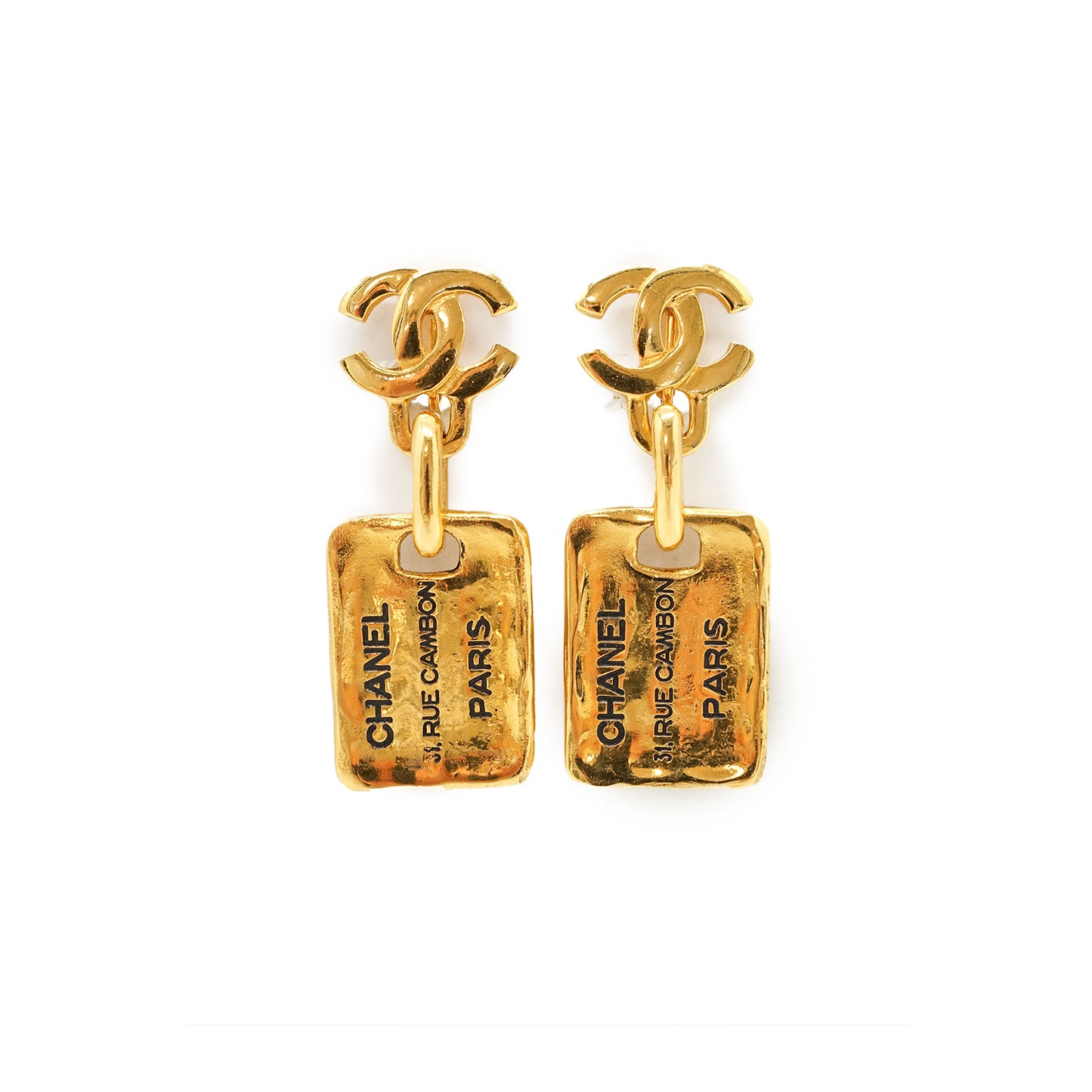 CC 31 Rue Cambon Plate Drop Clip-on Earrings
