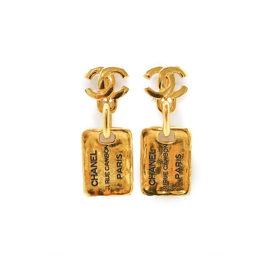 CC 31 Rue Cambon Plate Drop Clip-on Earrings