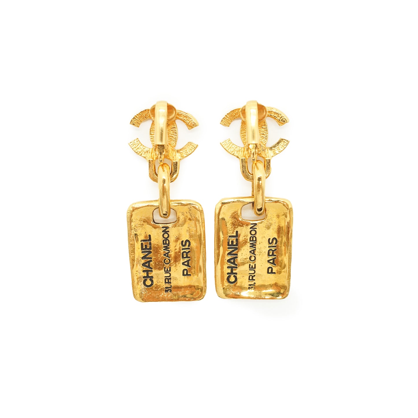 CC 31 Rue Cambon Plate Drop Clip-on Earrings