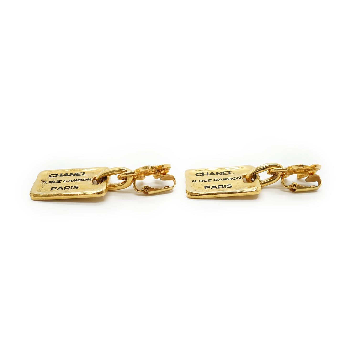 CC 31 Rue Cambon Plate Drop Clip-on Earrings