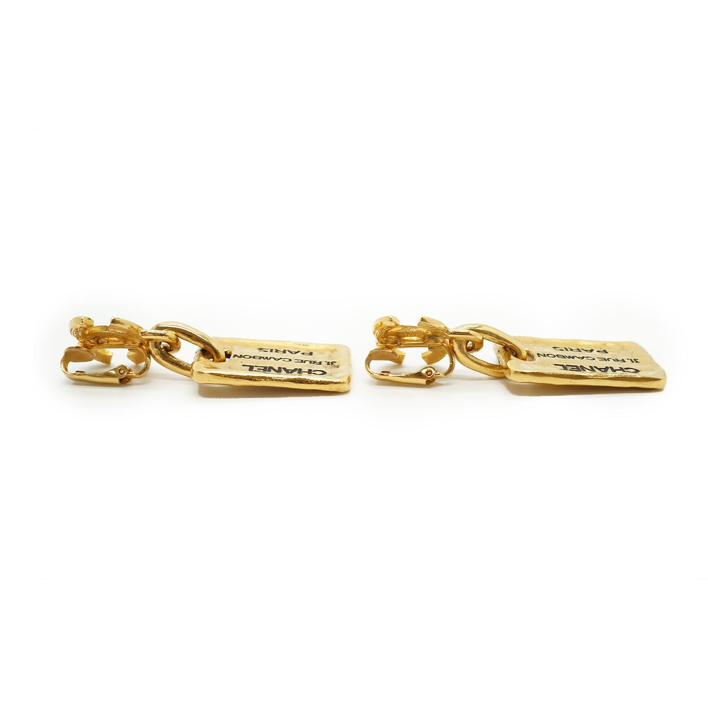 CC 31 Rue Cambon Plate Drop Clip-on Earrings