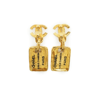 CC 31 Rue Cambon Plate Drop Clip-on Earrings