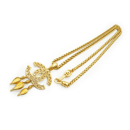 CC Filigree Fringe Pendant Long Necklace GP