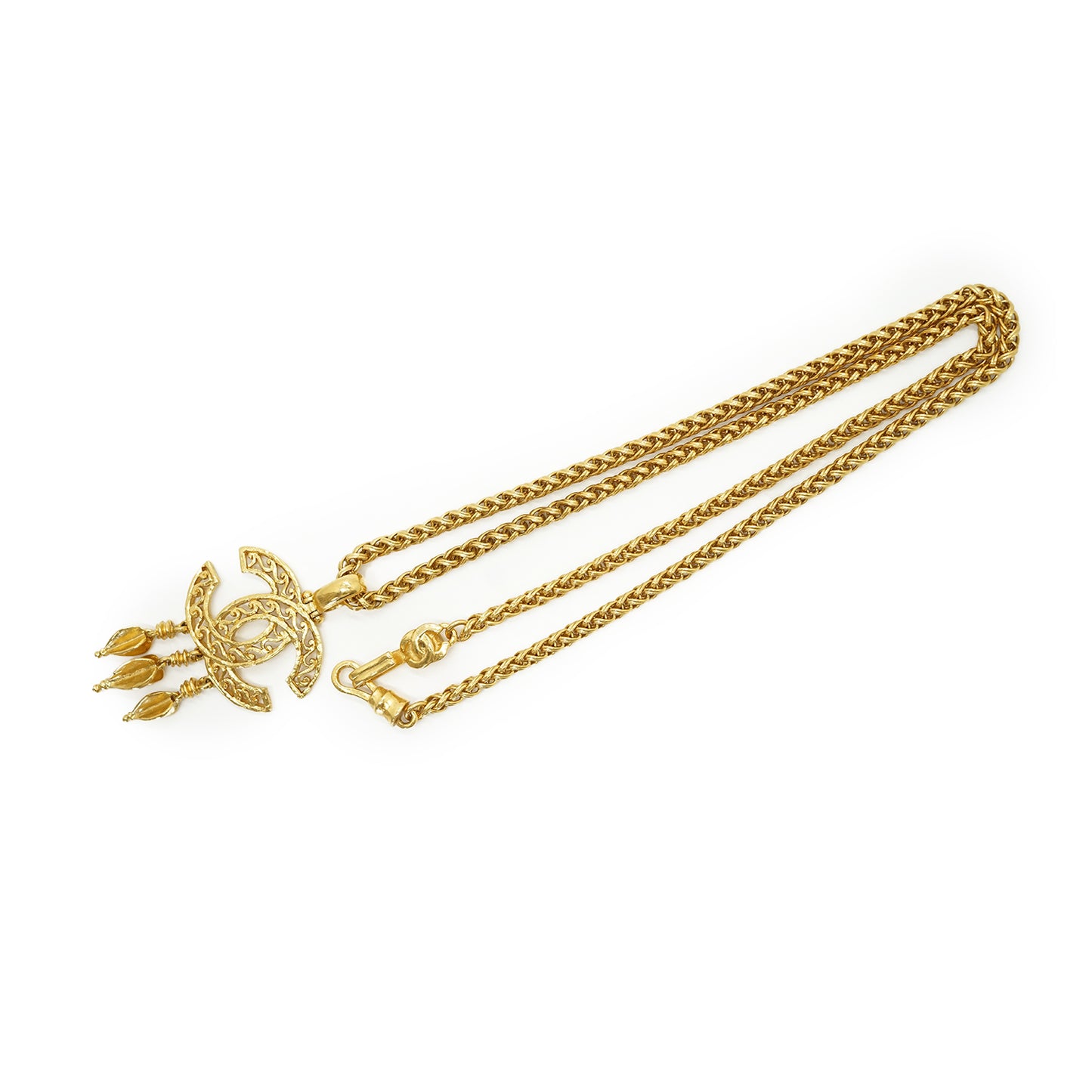 CC Filigree Fringe Pendant Long Necklace GP