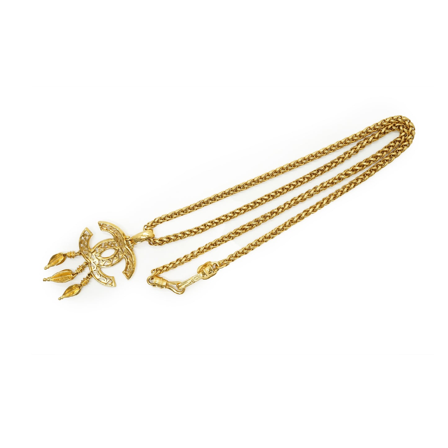 CC Filigree Fringe Pendant Long Necklace GP