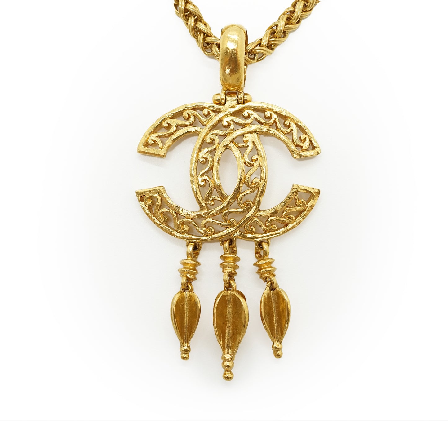 CC Filigree Fringe Pendant Long Necklace GP