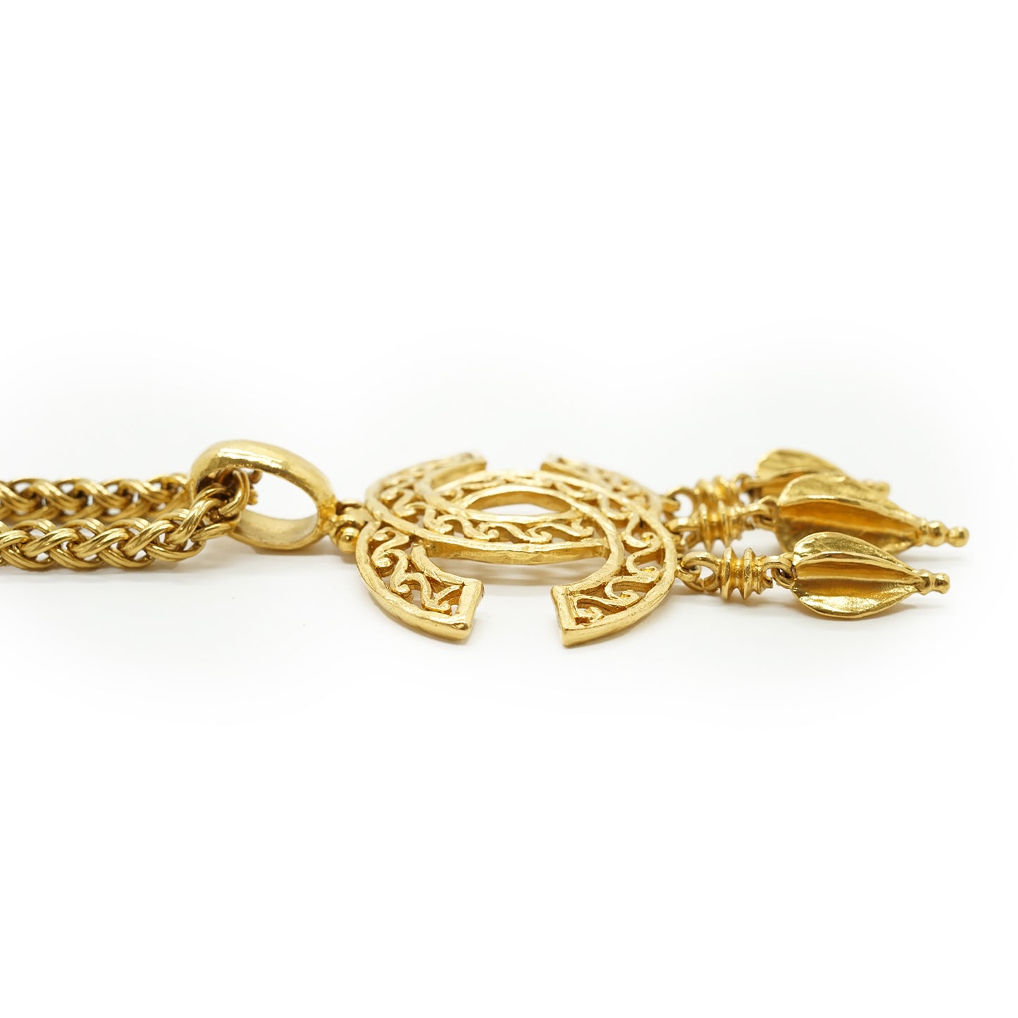 CC Filigree Fringe Pendant Long Necklace GP