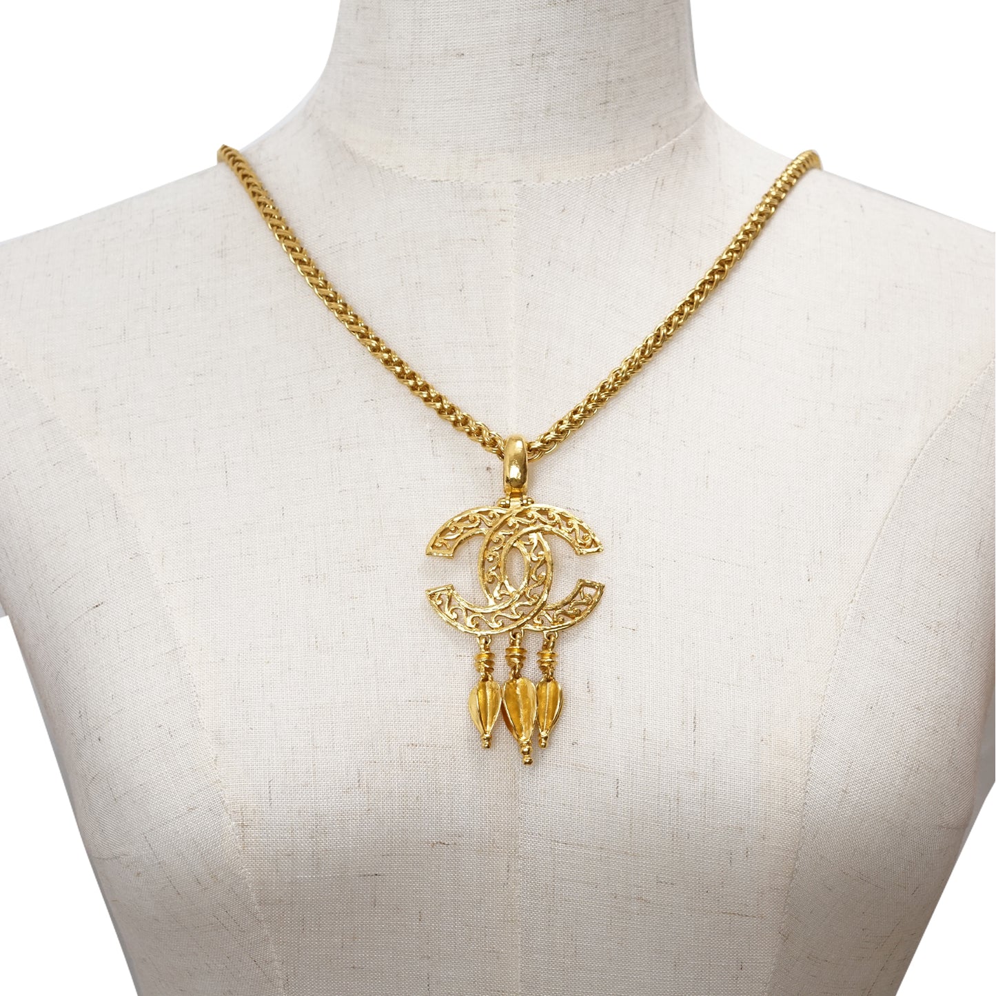 CC Filigree Fringe Pendant Long Necklace GP