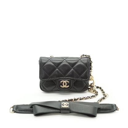 Lambskin Matelasse Ribbon Mini Chain Convertible Shoulder Bag
