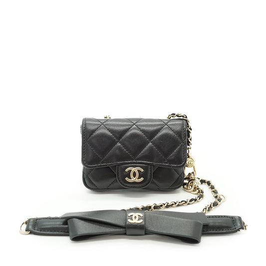 Lambskin Matelasse Ribbon Mini Chain Convertible Shoulder Bag