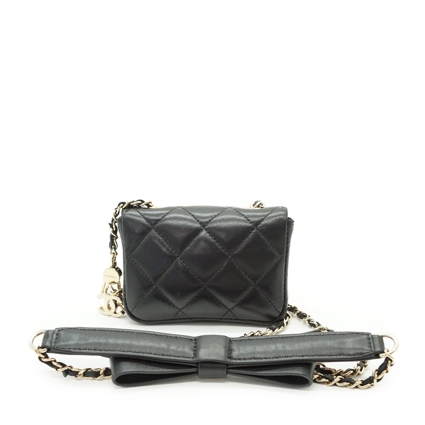 Lambskin Matelasse Ribbon Mini Chain Convertible Shoulder Bag