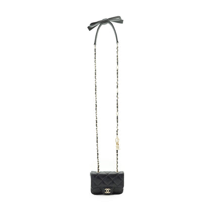 Lambskin Matelasse Ribbon Mini Chain Convertible Shoulder Bag