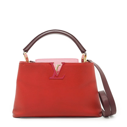 Capucines MM Taurillon Leather Tricolor Rubis Magnolia Violine