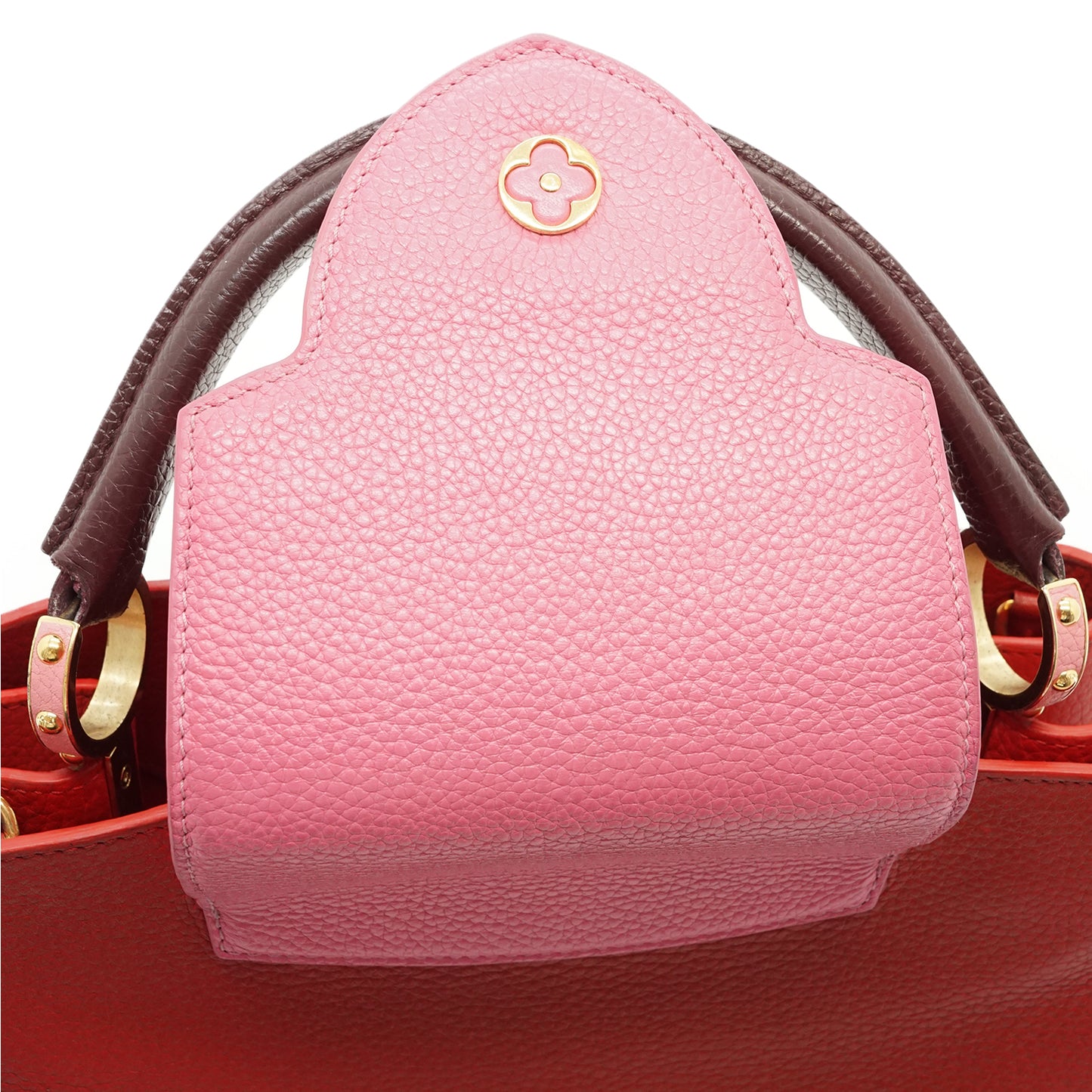 Capucines MM Taurillon Leather Tricolor Rubis Magnolia Violine