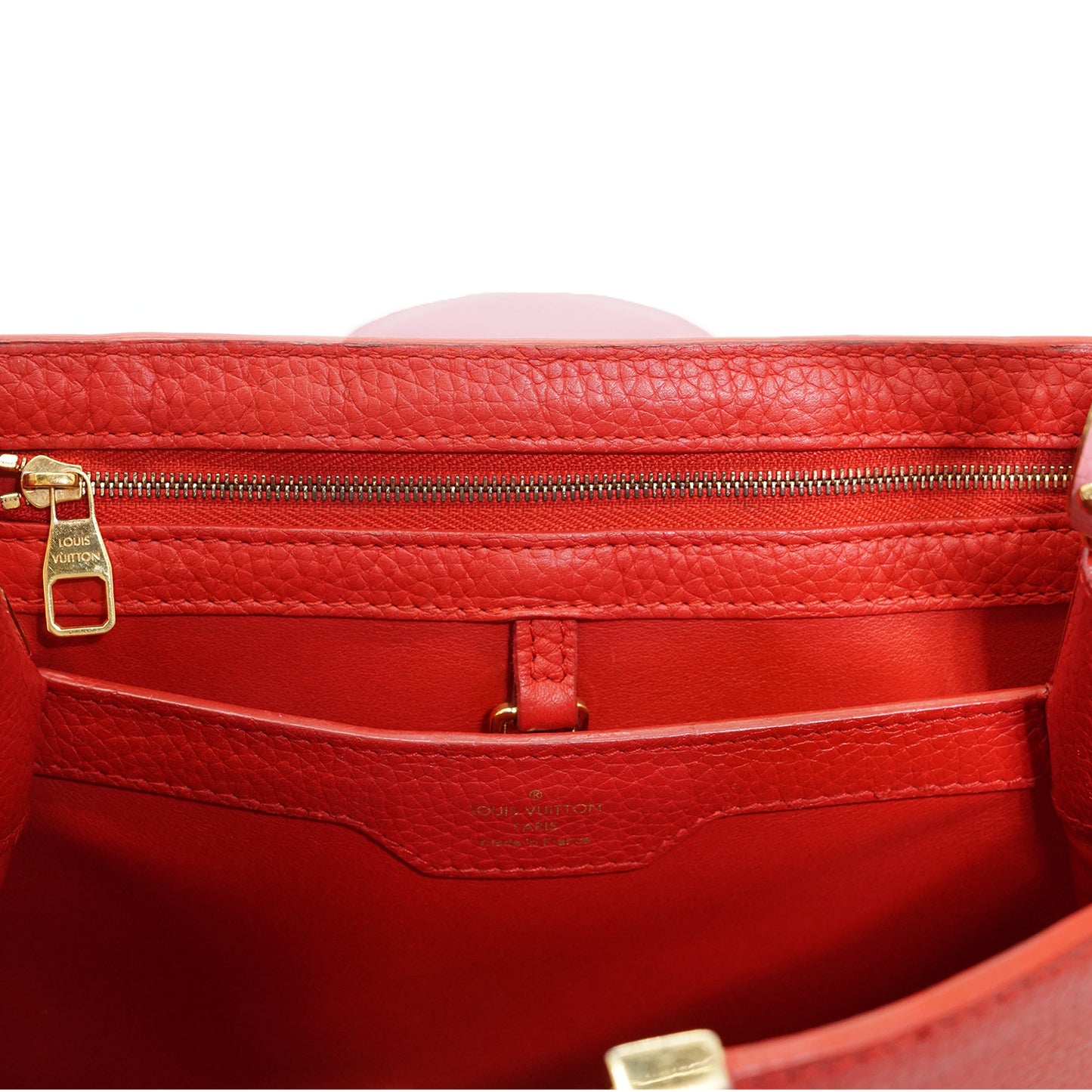 Capucines MM Taurillon Leather Tricolor Rubis Magnolia Violine
