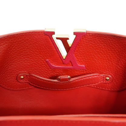 Capucines MM Taurillon Leather Tricolor Rubis Magnolia Violine