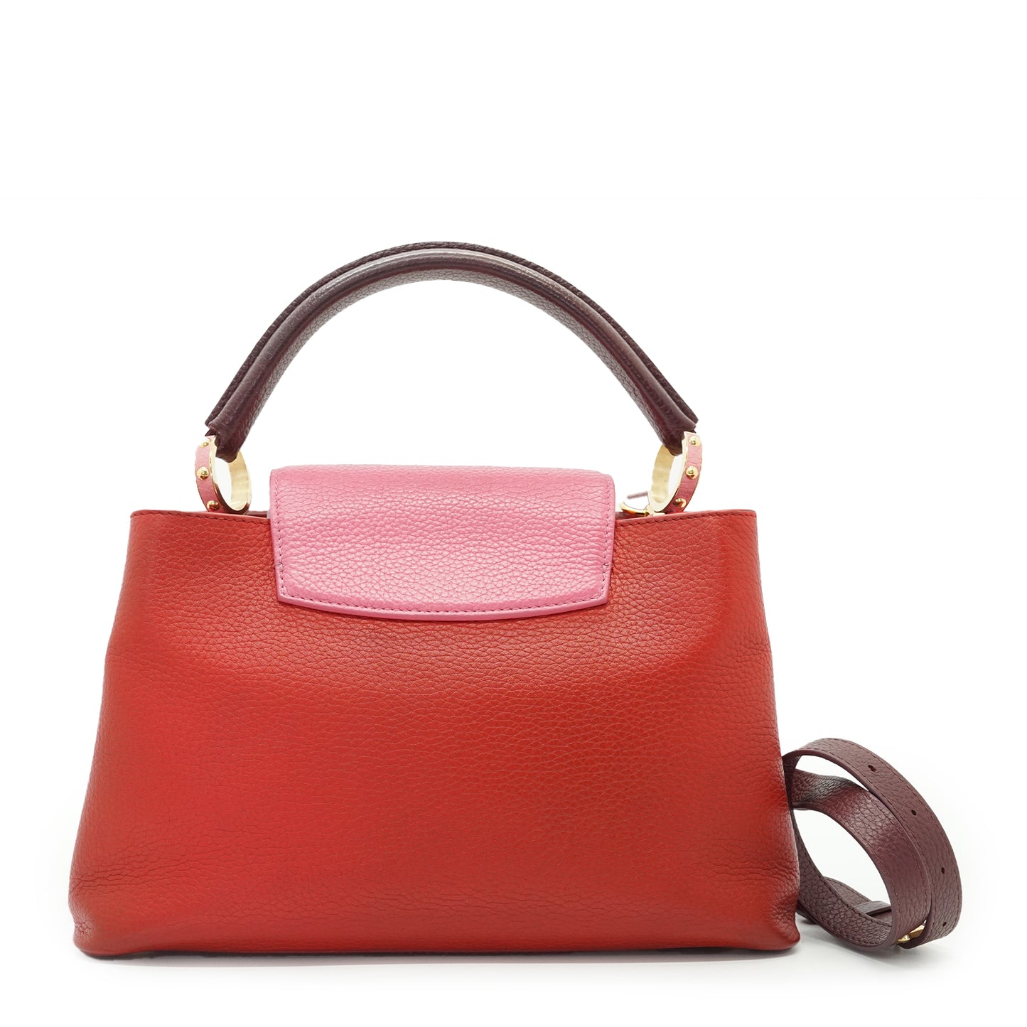 Capucines MM Taurillon Leather Tricolor Rubis Magnolia Violine
