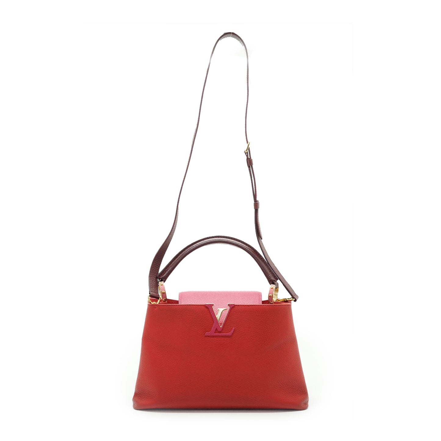 Capucines MM Taurillon Leather Tricolor Rubis Magnolia Violine