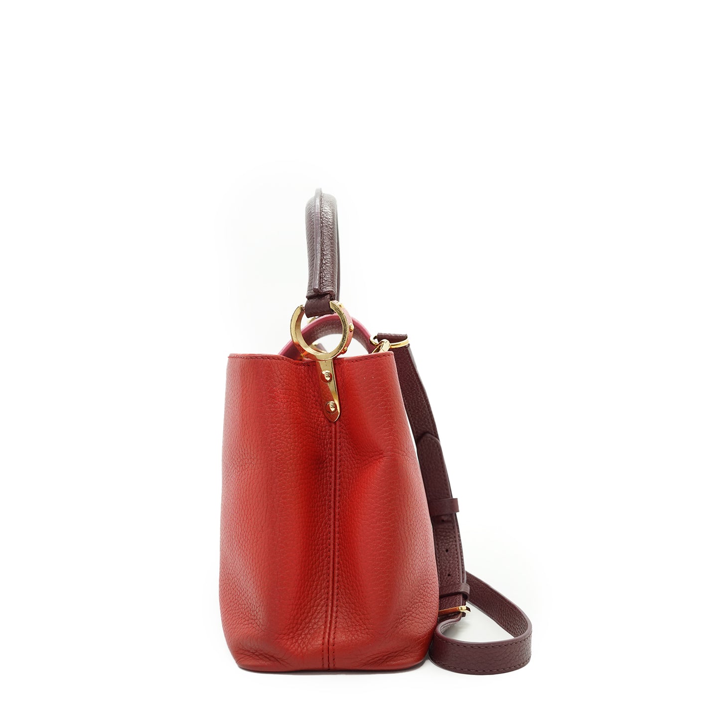 Capucines MM Taurillon Leather Tricolor Rubis Magnolia Violine