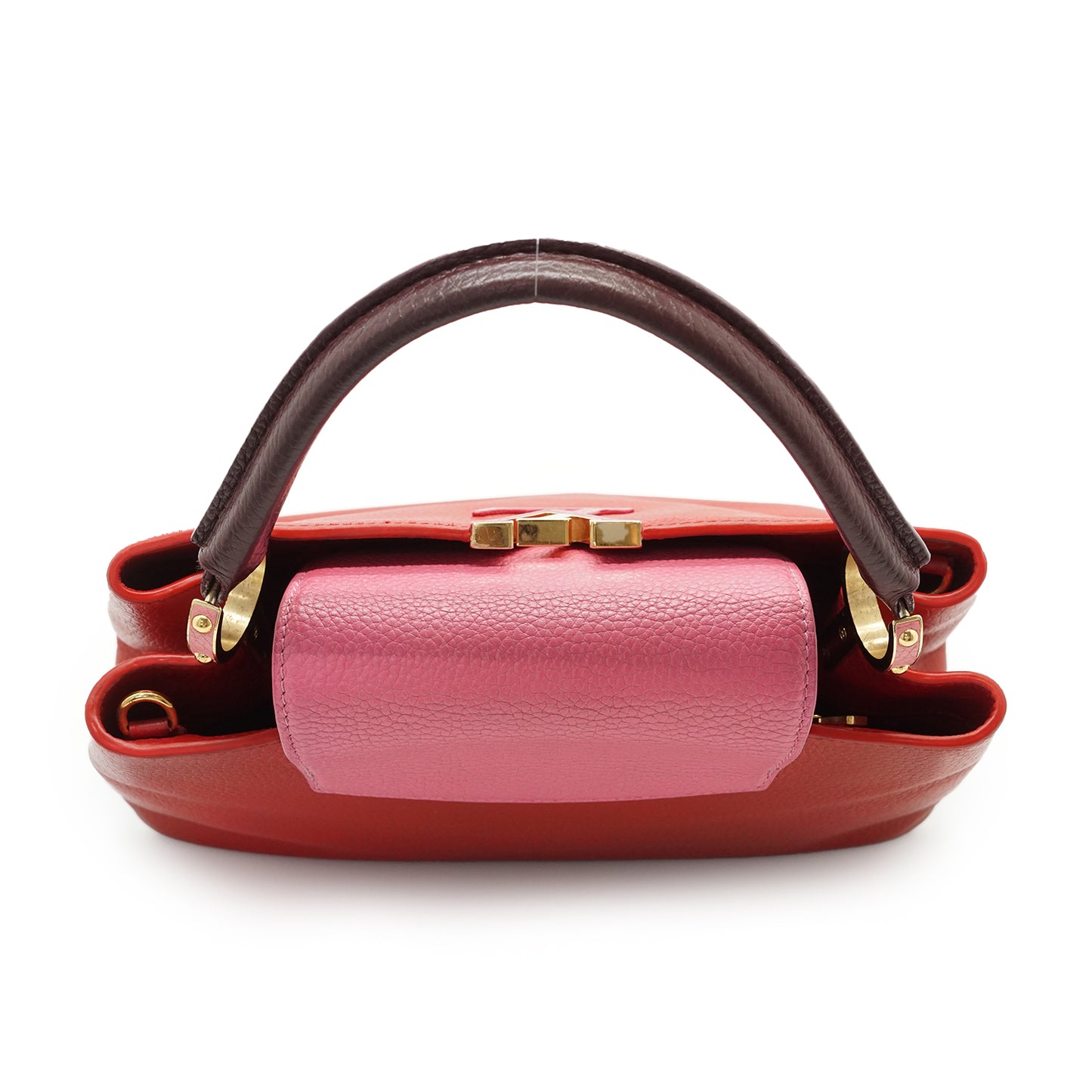 Capucines MM Taurillon Leather Tricolor Rubis Magnolia Violine
