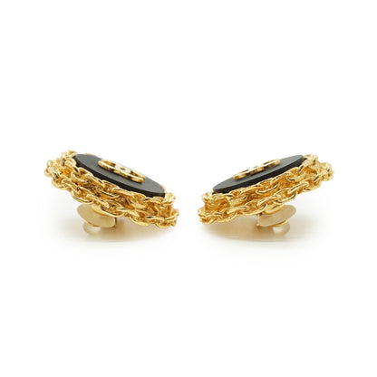 CC Bicolor Chain-Trim Large Round Clip-on Earrings GP