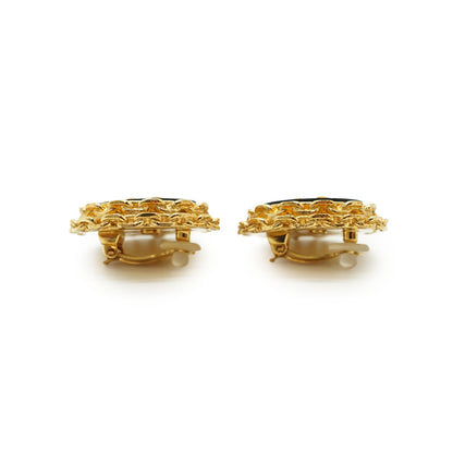 CC Bicolor Chain-Trim Large Round Clip-on Earrings GP