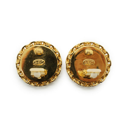 CC Bicolor Chain-Trim Large Round Clip-on Earrings GP