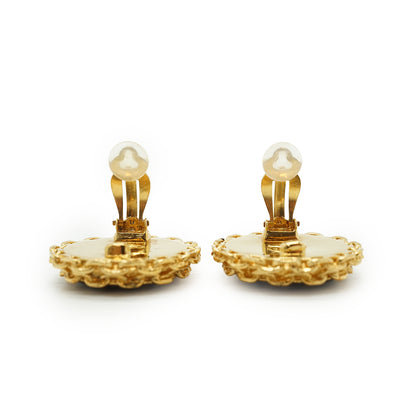 CC Bicolor Chain-Trim Large Round Clip-on Earrings GP