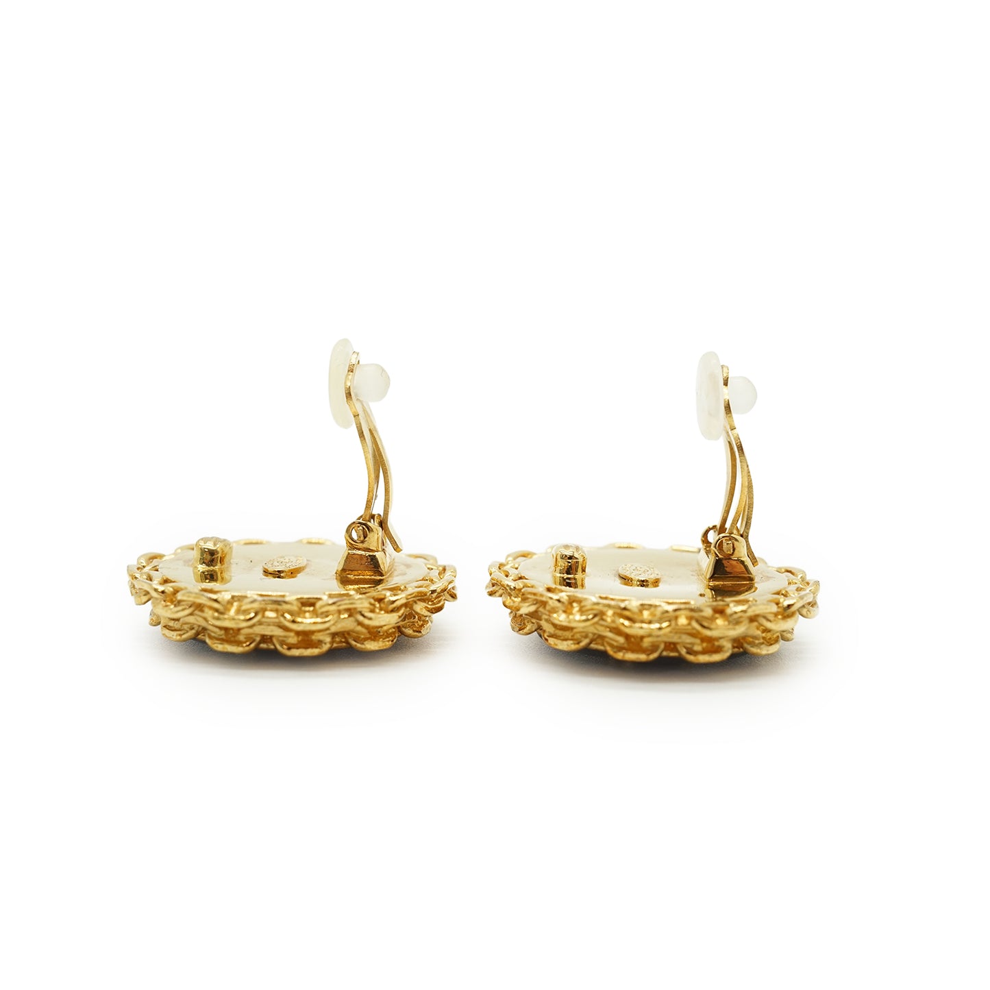 CC Bicolor Chain-Trim Large Round Clip-on Earrings GP