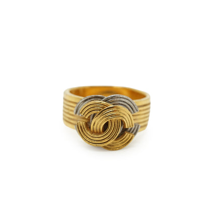 Vintage Double CC Gold Silver Textured Ring