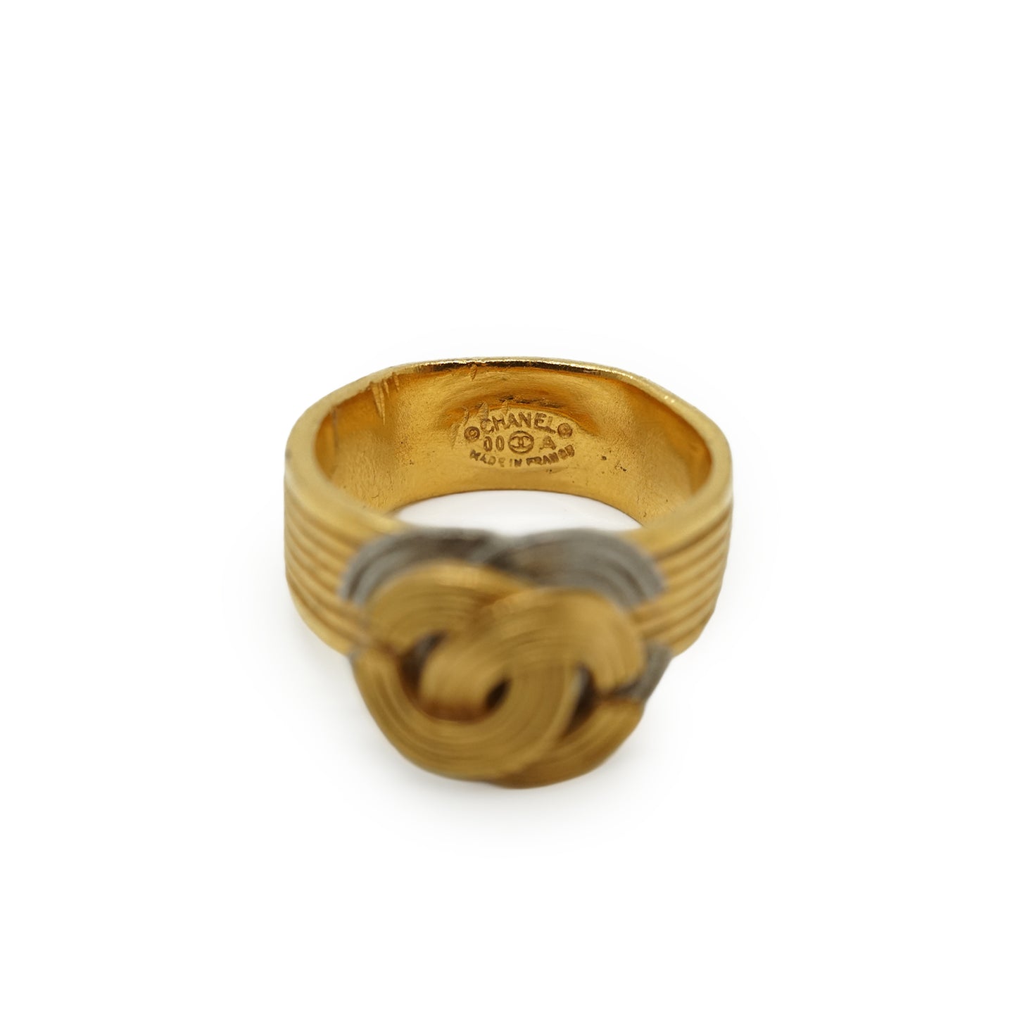 Vintage Double CC Gold Silver Textured Ring