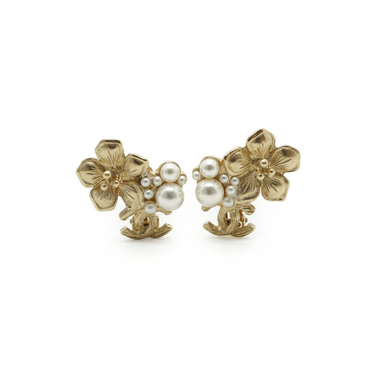 CC Camellia Flower Faux Pearl Clip-on Earrings GP