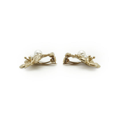 CC Camellia Flower Faux Pearl Clip-on Earrings GP