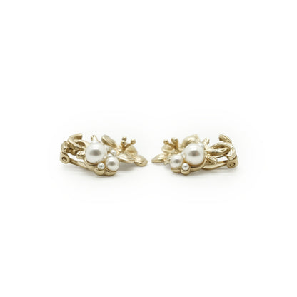 CC Camellia Flower Faux Pearl Clip-on Earrings GP
