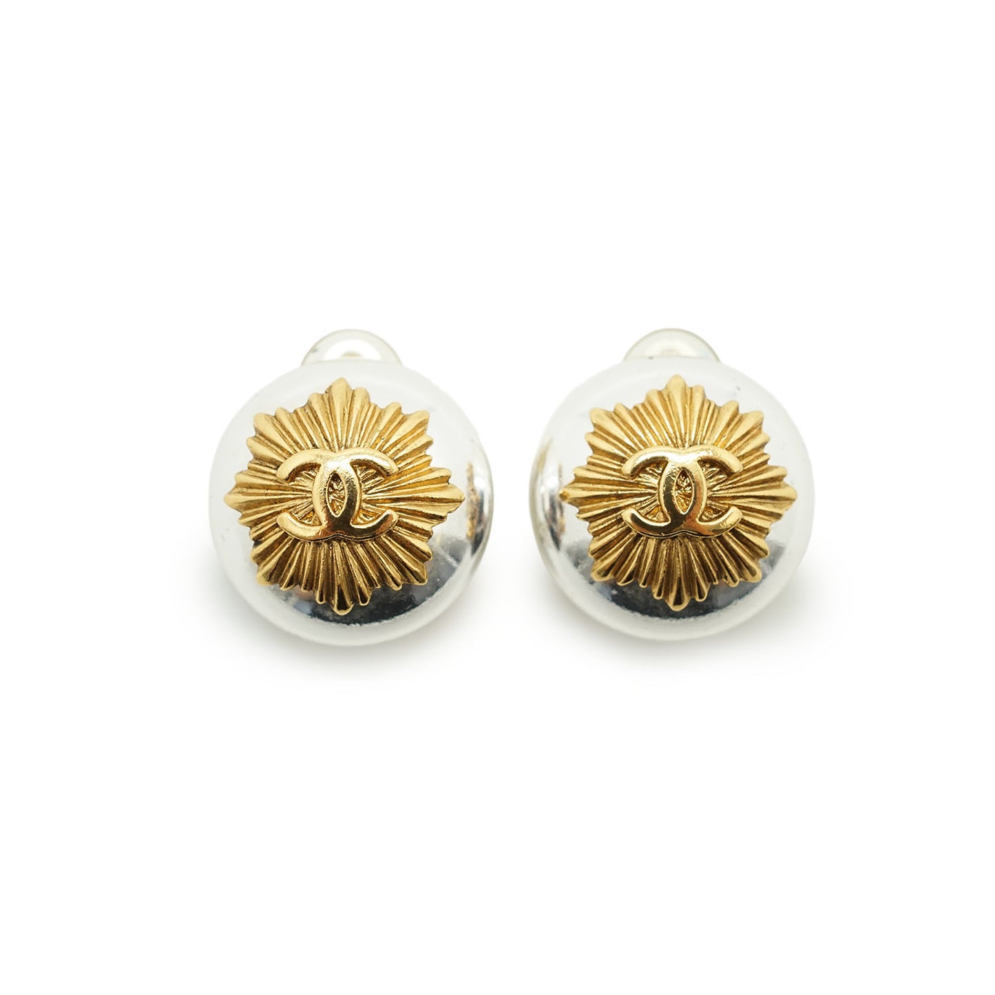 Vintage Gold Silver CC Sunburst Clip-on Earrings