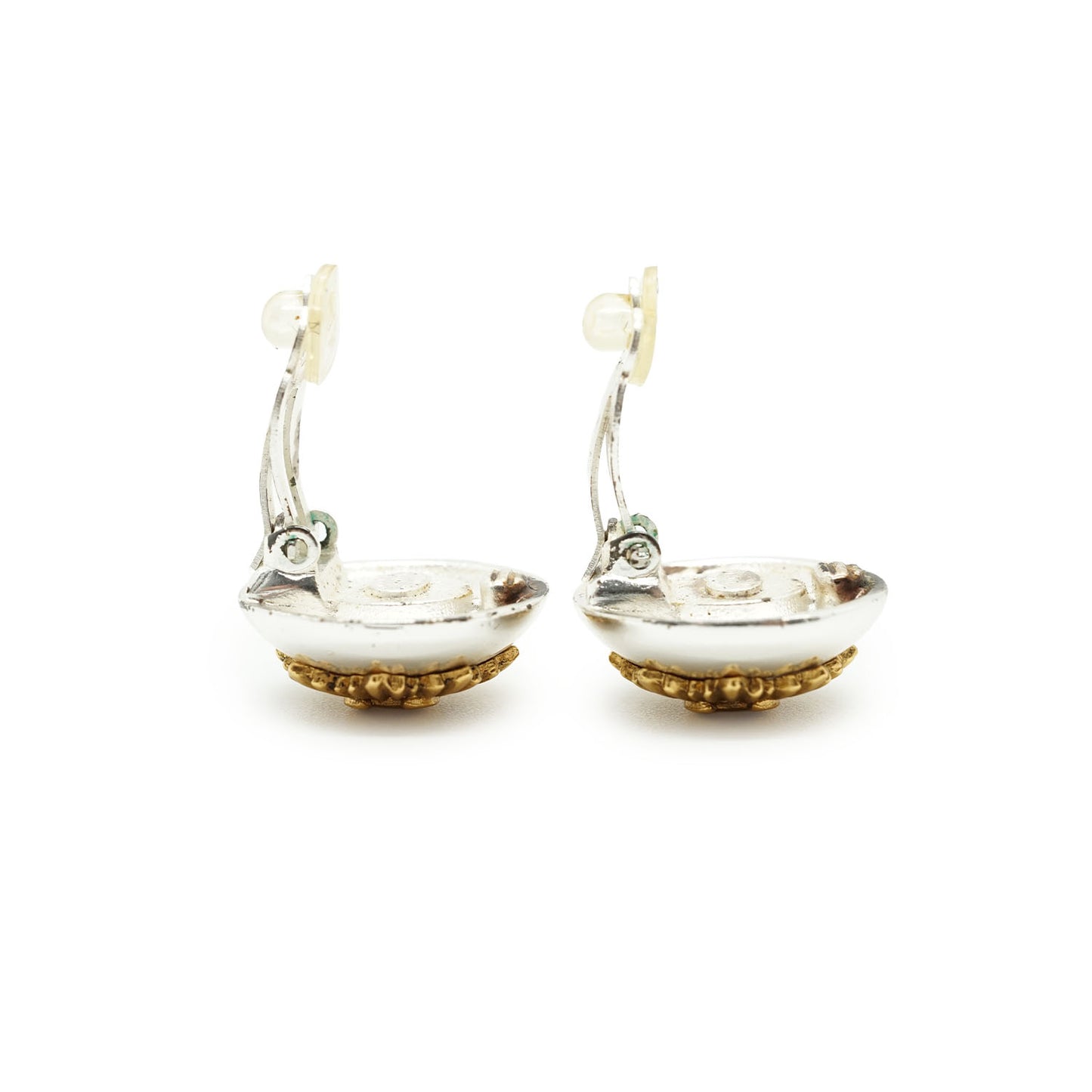 Vintage Gold Silver CC Sunburst Clip-on Earrings