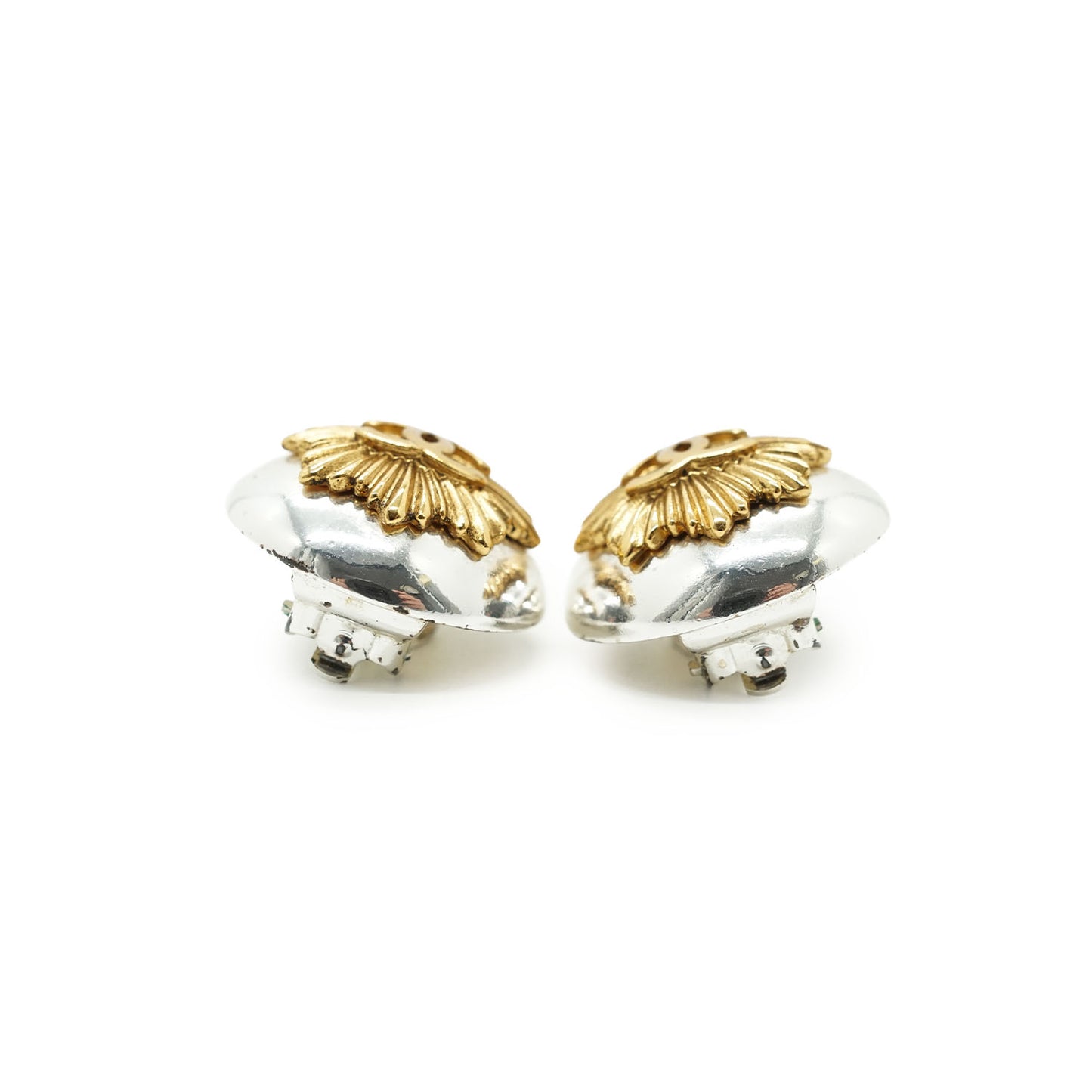 Vintage Gold Silver CC Sunburst Clip-on Earrings