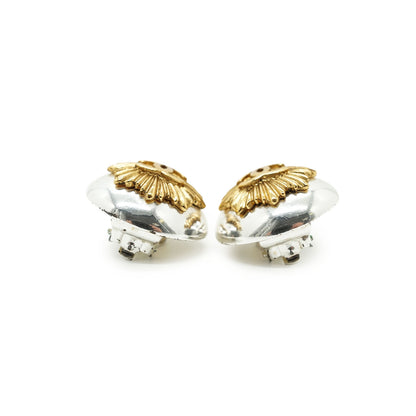 Vintage Gold Silver CC Sunburst Clip-on Earrings