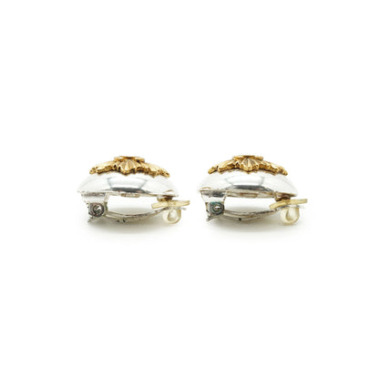 Vintage Gold Silver CC Sunburst Clip-on Earrings