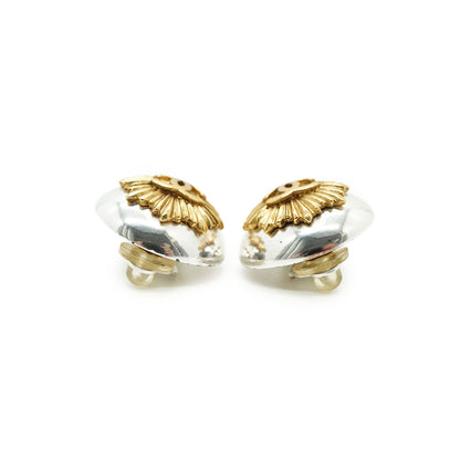 Vintage Gold Silver CC Sunburst Clip-on Earrings