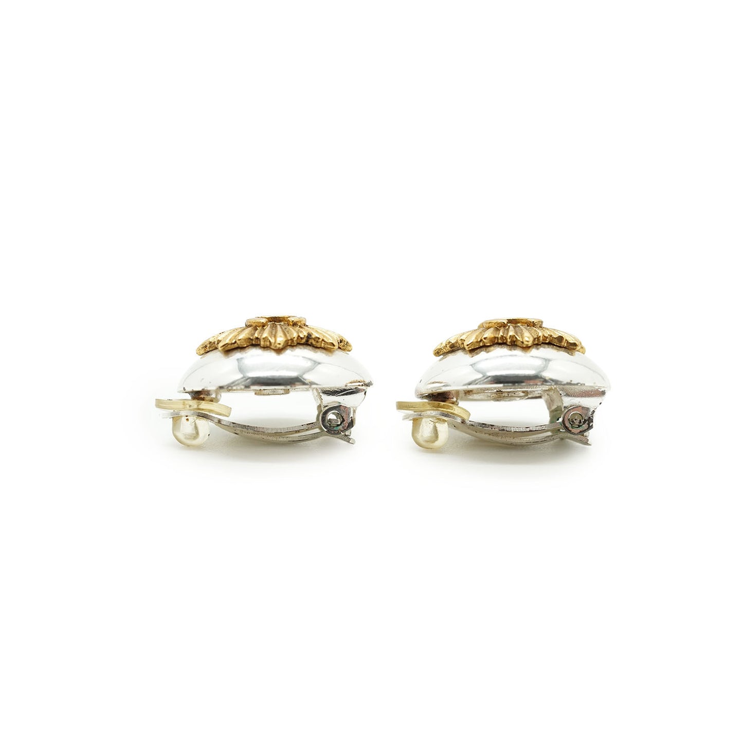 Vintage Gold Silver CC Sunburst Clip-on Earrings