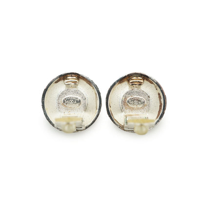 Vintage Gold Silver CC Sunburst Clip-on Earrings