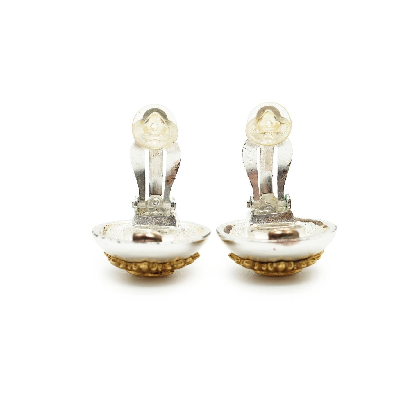 Vintage Gold Silver CC Sunburst Clip-on Earrings