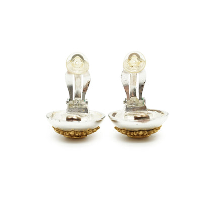 Vintage Gold Silver CC Sunburst Clip-on Earrings