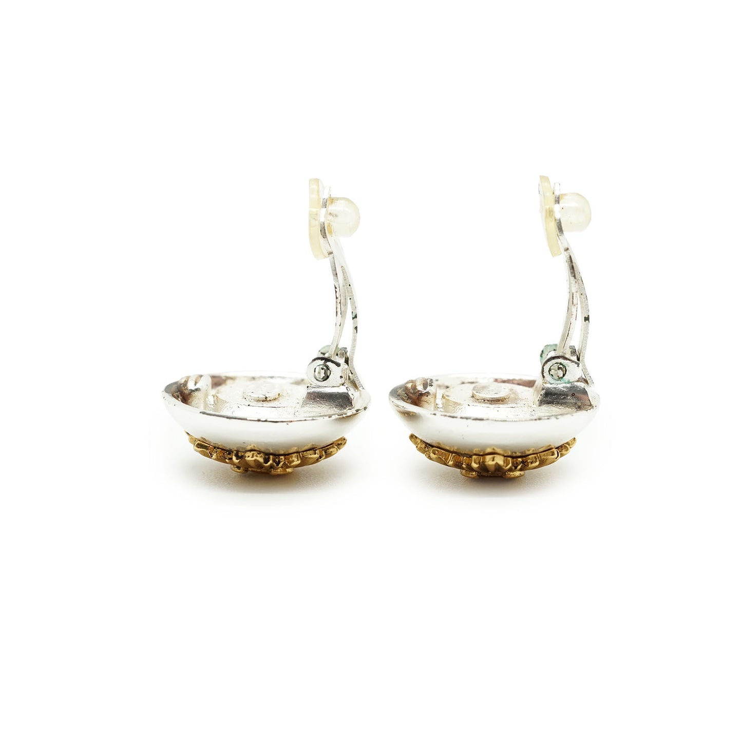 Vintage Gold Silver CC Sunburst Clip-on Earrings