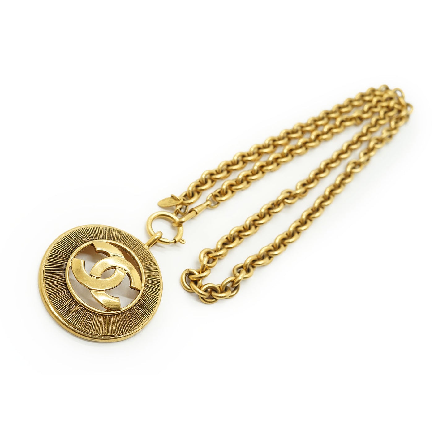 Vintage CC Sunburst Cut-out Long Necklace GP