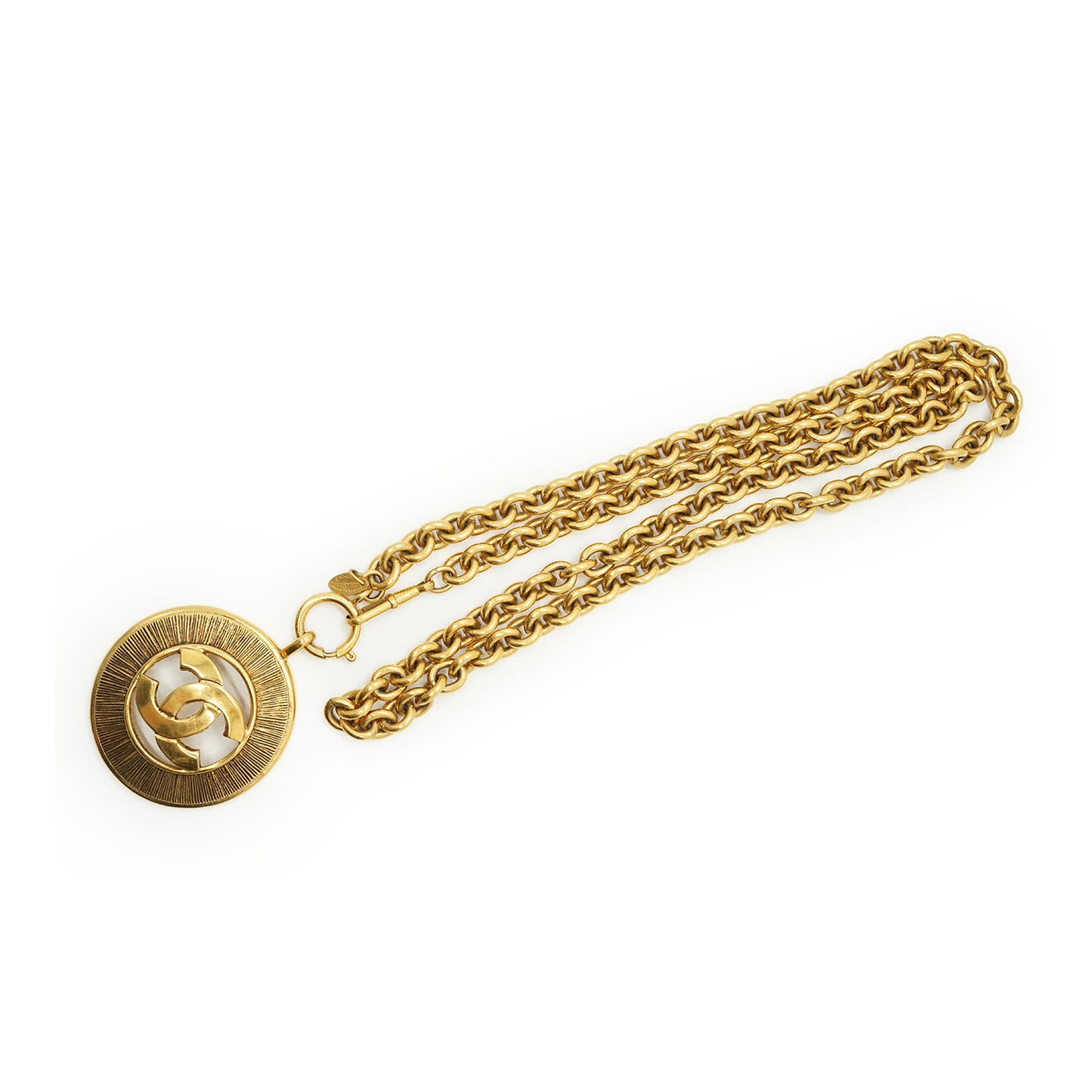 Vintage CC Sunburst Cut-out Long Necklace GP