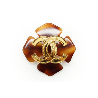 Vintage CC Four-Leaf Clover Tortoiseshell-Effect Large Brooch GP